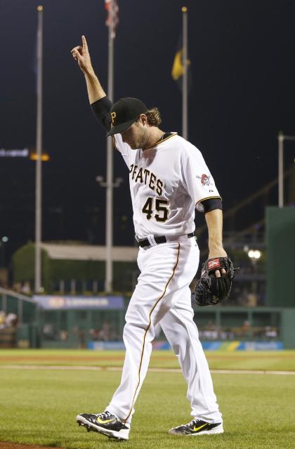 Pirates pitcher Gerrit Cole won his 13th game of the season. (AP)