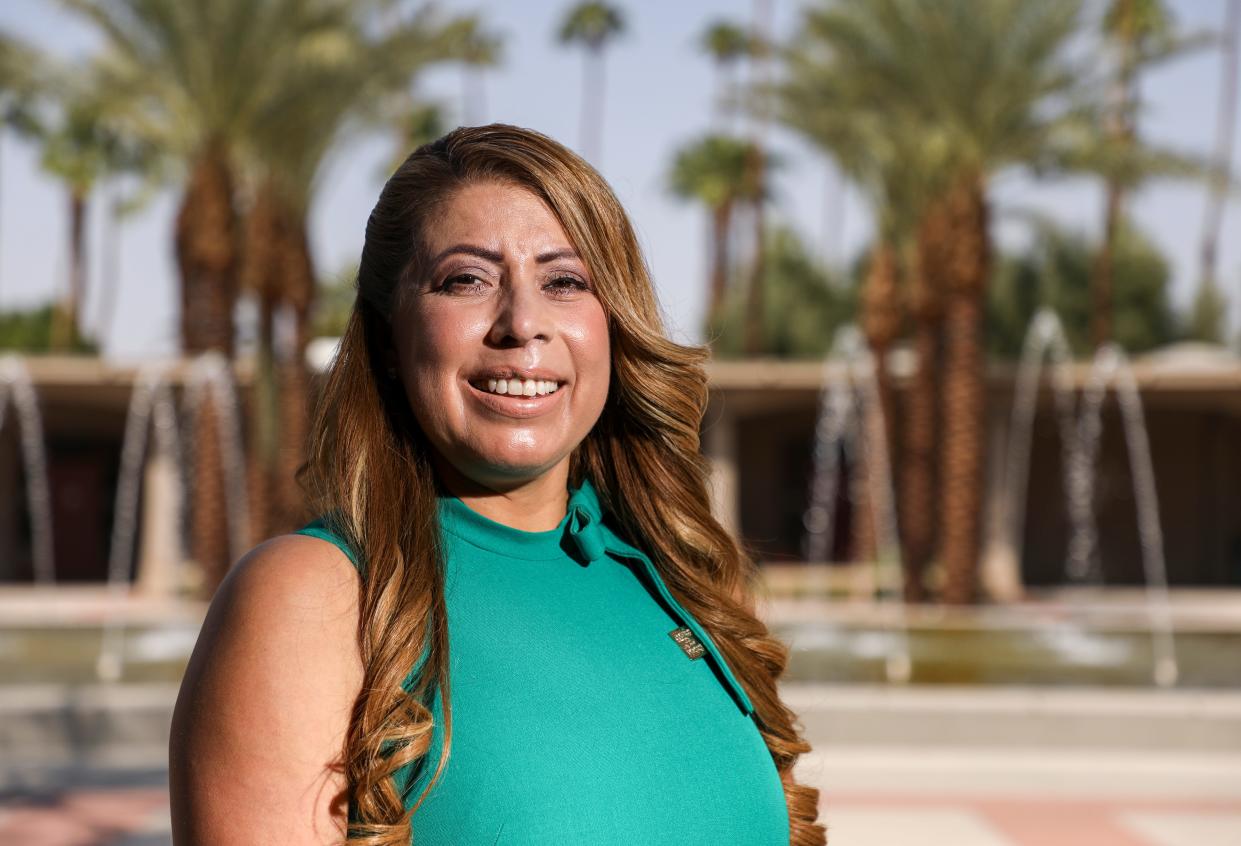 Martha Garcia, incoming College of the Desert president and superintendent, poses for a photo on the school's campus, Wednesday, Sept. 1, 2021, in Palm Desert.