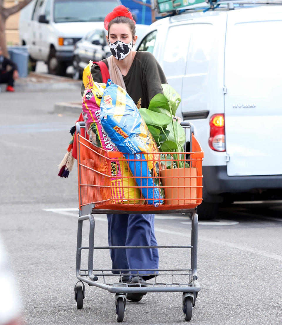 <p>Scout Willis fills her cart during a Thursday trip to Home Depot in L.A. on Thursday.</p>