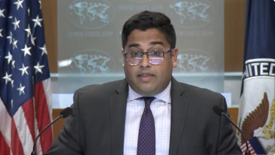 State Department spokesman Vedant Patel was grilled by reporters at Monday’s briefing about Joe Biden’s debate performance, which has been raising alarm bells for Democrats all weekend (YouTube: The State Department)