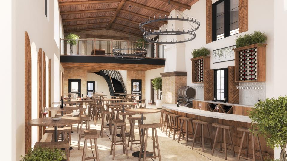 The Tasting Room of the upcoming Adelphos Cellars in Lubbock will have a Mediterranean-inspired design, as seen in this rendering by Seventeen Services LLC.