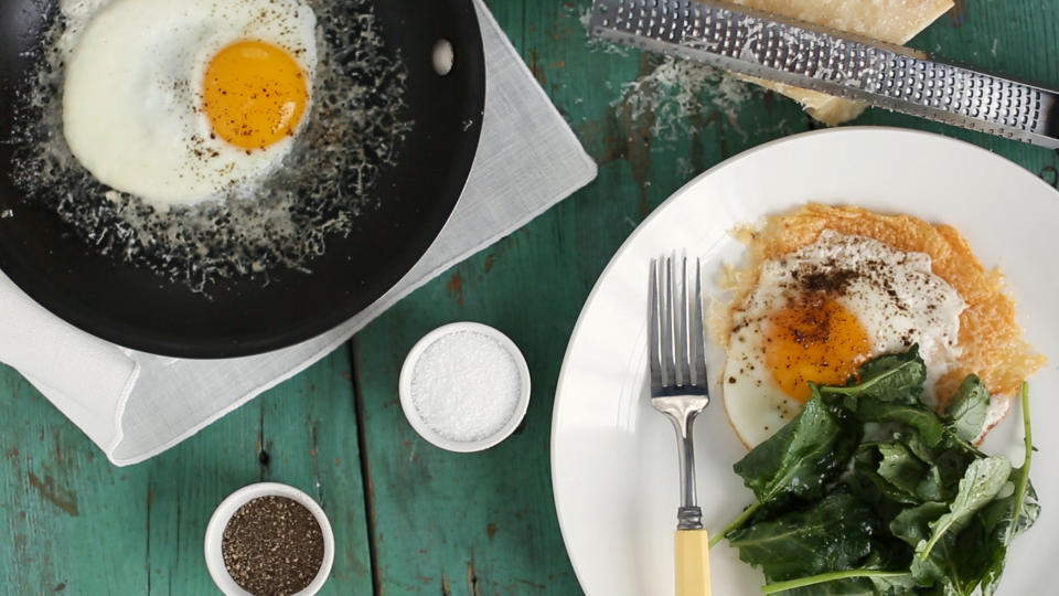 Parmesan Fried Eggs with Bitter Greens