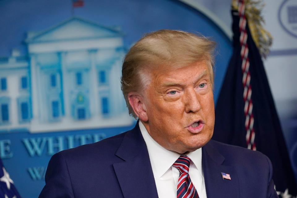 President Donald Trump speaks during an event in the briefing room of the White House in Washington, Friday, Nov. 20, 2020, on prescription drug prices.