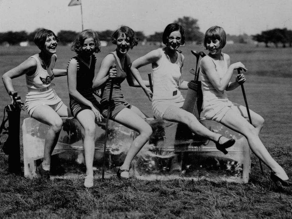 women cool off on ice 1920s