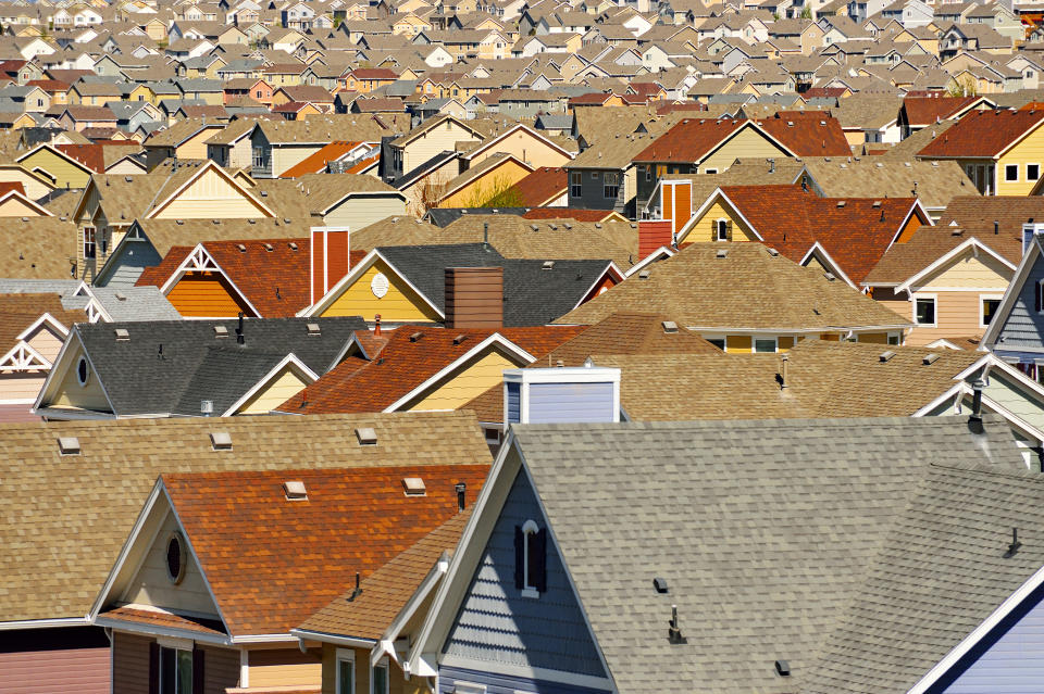 Rooftops in suburban development, Colorado Springs, Colorado, United States