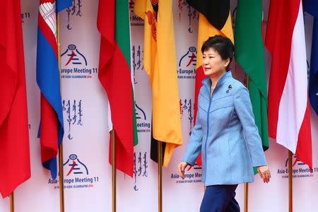 South Korean President Park Geun-hye arrives for the 11th Asia-Europe Meeting (ASEM) Summit of Heads of State and Government (ASEM11) in Ulan Bator, Mongolia, 15 July 2016. REUTERS/Wu Hong/Pool