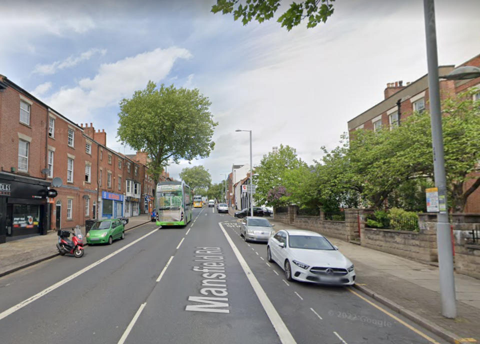 Shelley was attacked on Mansfield Road, Nottingham, in the early hours of Saturday morning. (Google)