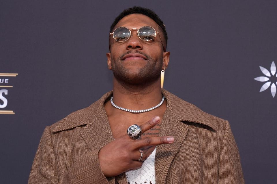 Rodney McLeod of the Cleveland Browns poses on the red carpet at the NFL Honors award show, Thursday, Feb. 8, 2024, in Las Vegas.