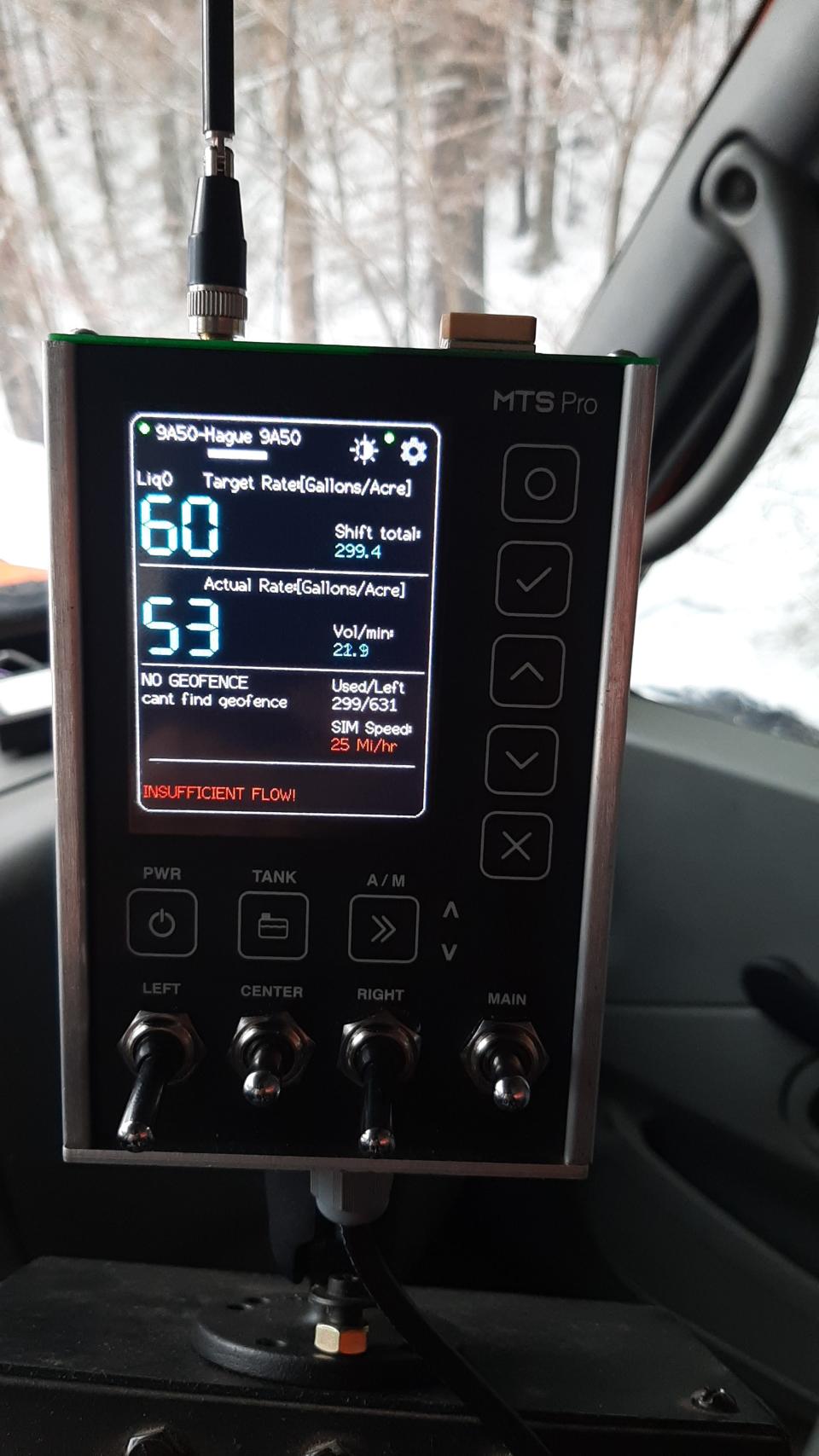 Plow trucks in Hague, N.Y., have been outfitted with a variety of technologies to reduce the use of harmful road salt. This device in the cab of a plow truck relays real-time information, including the rate of salt application, that can be used to ensure the most efficient techniques are used.