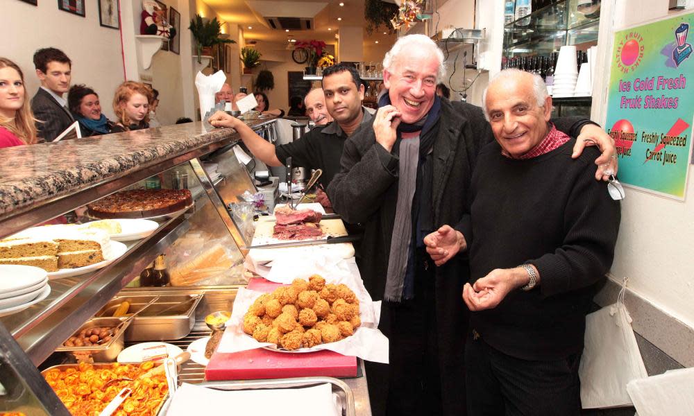 The actor Simon Callow at Gaby’s Deli with its proprietor Gaby Elyahou in 2012