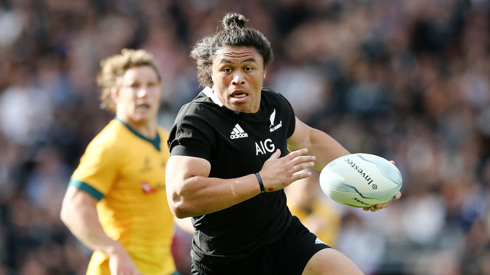 Seen here, All Blacks winger Caleb Clarke in action against the Wallabies.