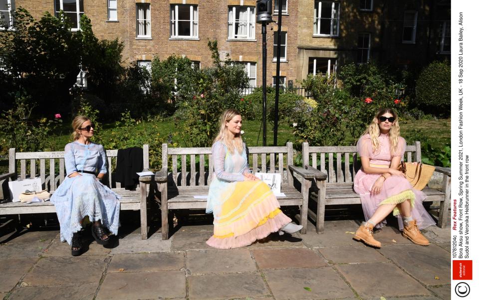 Guests attend the Bora Aksu SS21 fashion show in LondonRex Features