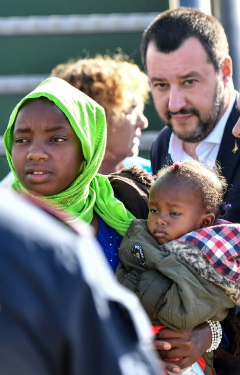 At a military airbase near Rome Italy's far-right interior minister, Matteo Salvini, met dozens of African migrants recently evacuated from Libya by the UN