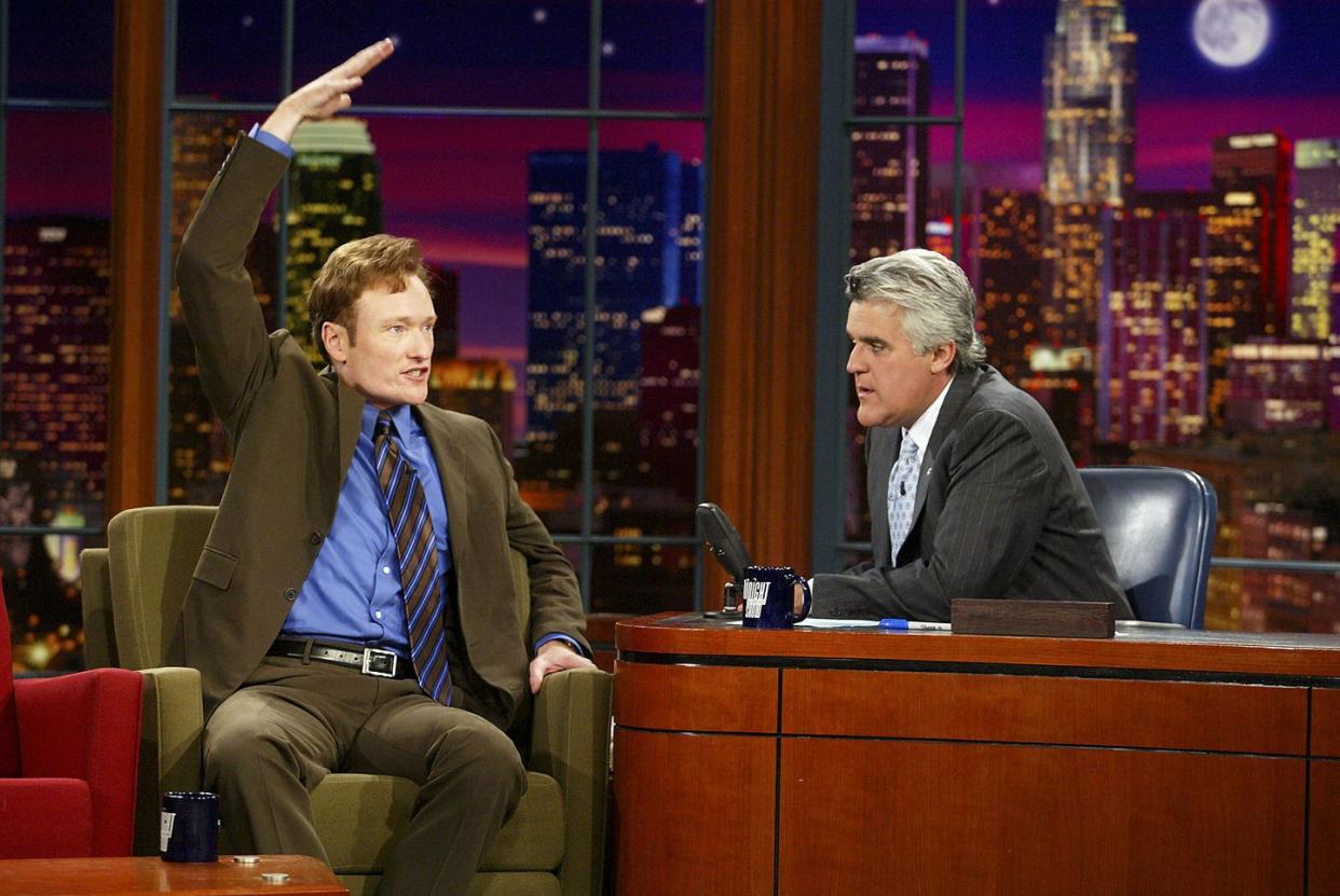 conan o'brien appears on the tonight show with jay leno