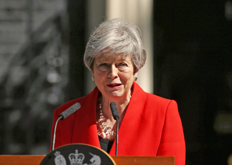 Prime Minister Theresa May making a statement outside 10 Downing Street in London.