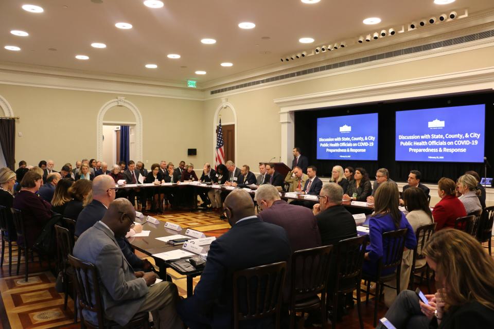 Members of the Association of State and Territorial Health Officials met at the White House on Feb. 25, before social distancing became common.