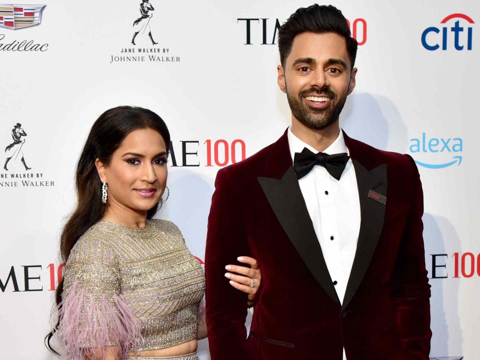 <p>Sean Zanni/Patrick McMullan/Getty</p> Beena Patel and Hasan Minhaj in 2019