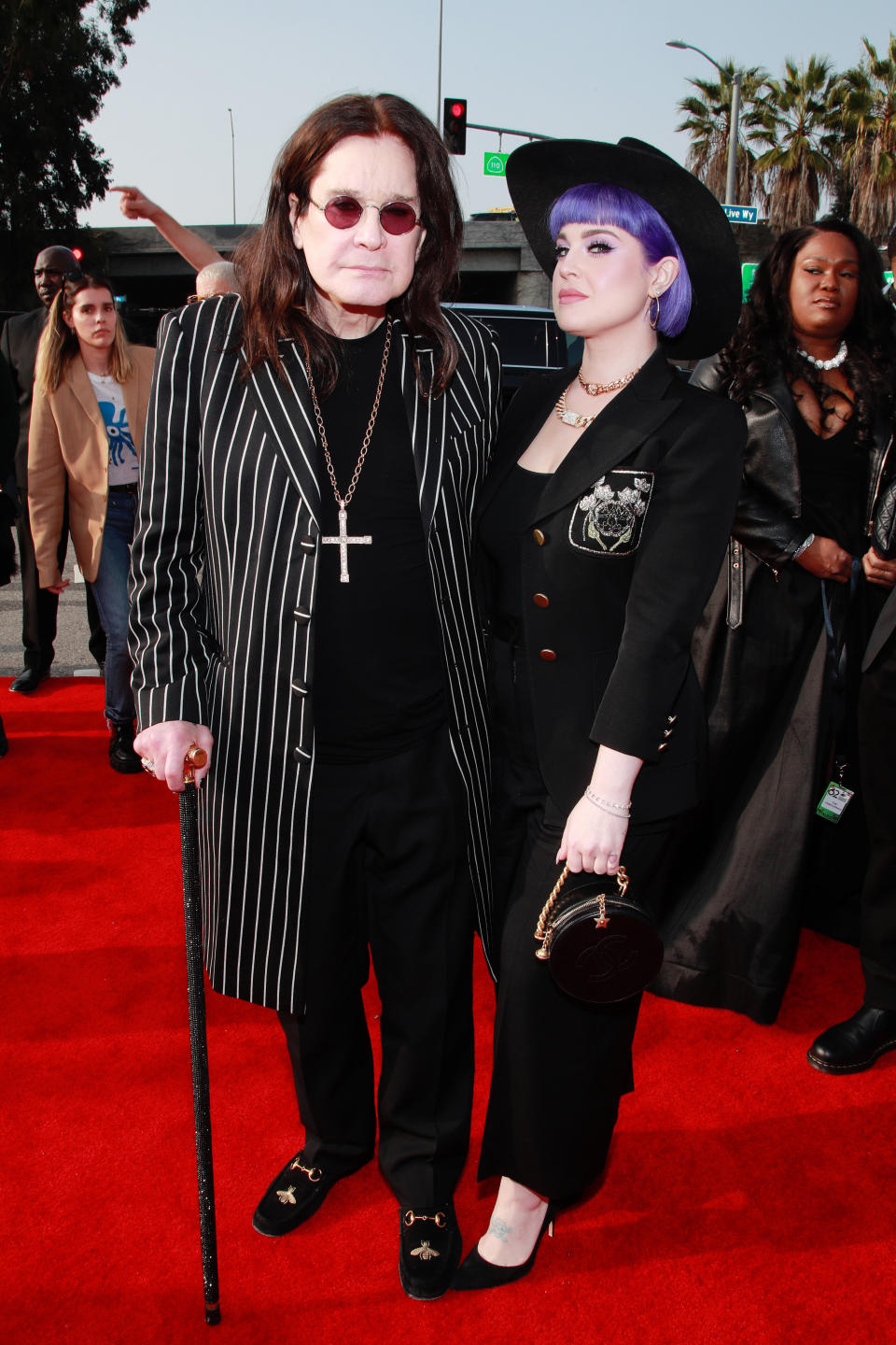 Ozzy Osbourne and Kelly Osbourne at the Grammys.&nbsp;