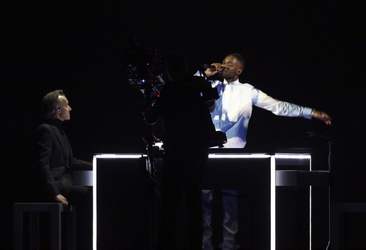 Dave performs on stage on stage at the Brit Awards 2020 in London, Tuesday, Feb. 18, 2020. (Photo by Joel C Ryan/Invision/AP)