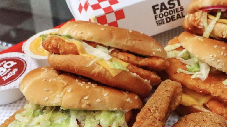 Stacked fish sandwiches at Checkers 