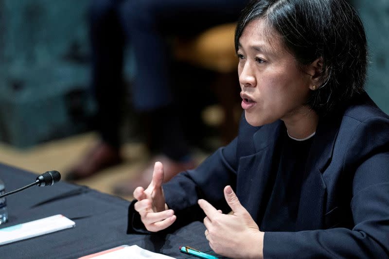 FILE PHOTO: U.S. Trade Representative Katherine Tai testifies before a Senate Appropriations subcommittee in Washington