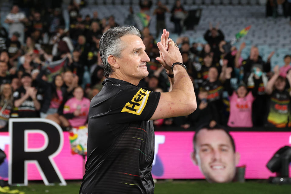 SYDNEY, AUSTRALIA - OCTOBER 02: Panthers coach Ivan Cleary celebrates winning the 2022 NRL Grand Final match between the Penrith Panthers and the Parramatta Eels at Accor Stadium on October 02, 2022, in Sydney, Australia. (Photo by Cameron Spencer/Getty Images)