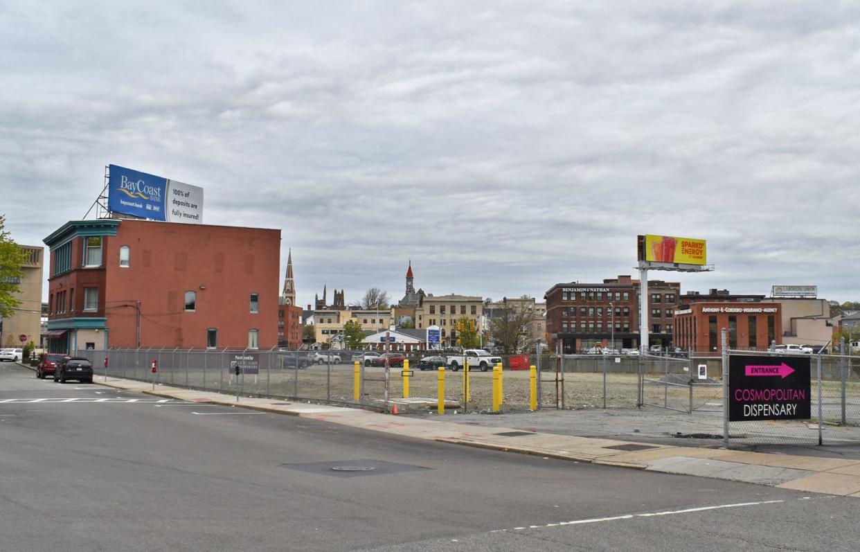 The lot at 60 Hartwell St. in Fall River is where the Thomas Alva Edison Building once stood, but is soon to be the site of two mixed-use market-rate housing complexes by Cordeiro Properties, seen on Tuesday, April 30, 2024.