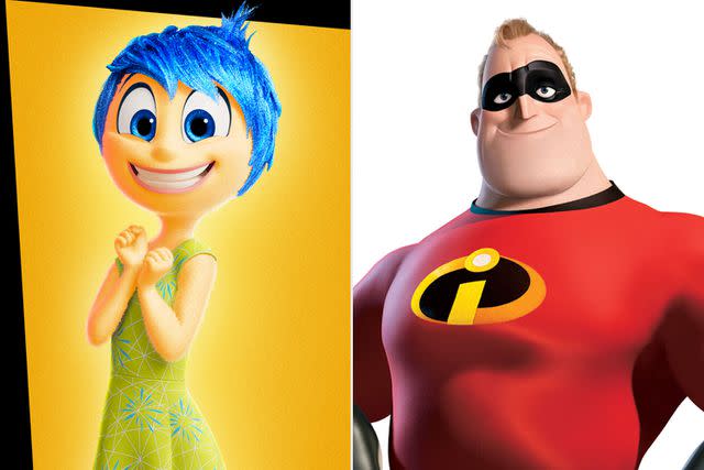 <p>PIXAR; Walt Disney Co./Courtesy Everett Collection</p> Joy in 'Inside Out 2' ; Mr. Incredible in 'Incredibles 2'
