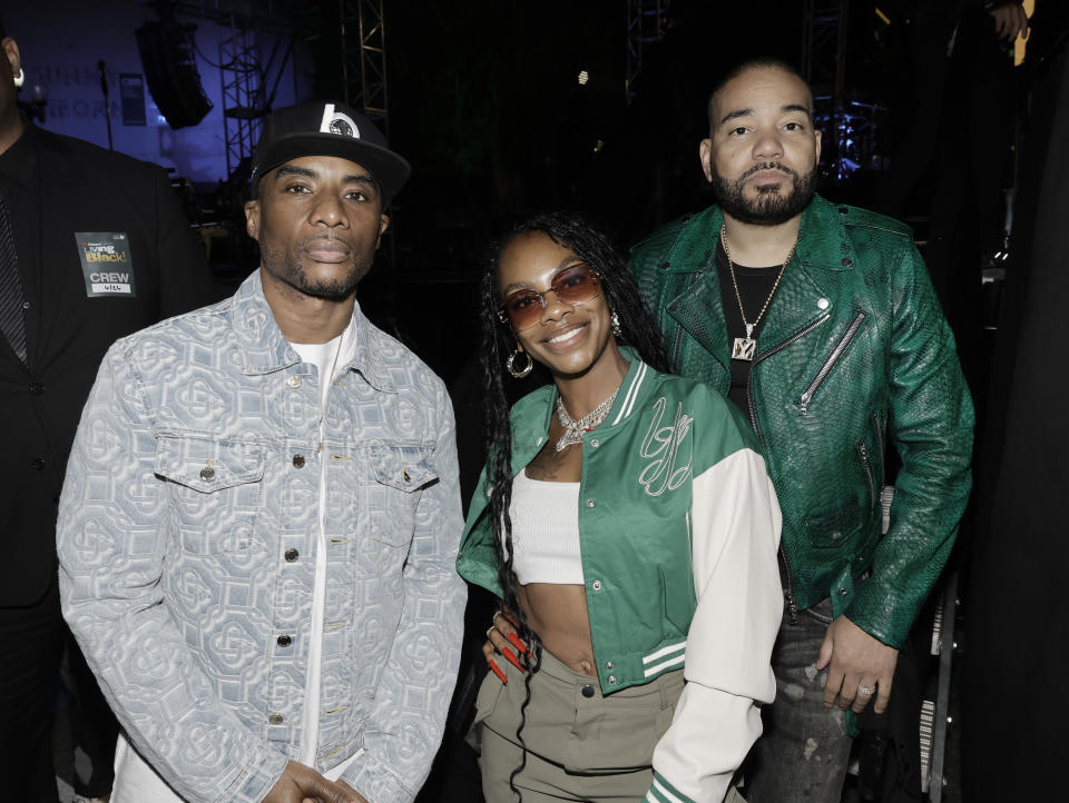 In this image released on August 2, (L-R) Charlamagne Tha God, Jess Hilarious and DJ Envy pose backstage during a taping of iHeartRadio’s Living Black 2023 Block Party in Inglewood, California.