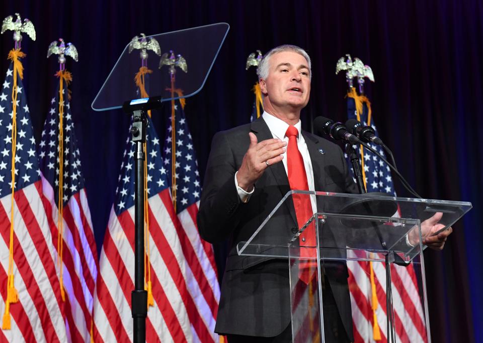 Marty Jackley speaks after winning the election for Attorney General on Tuesday evening, November 8, 2022, at the Hilton Garden Inn in Sioux Falls.