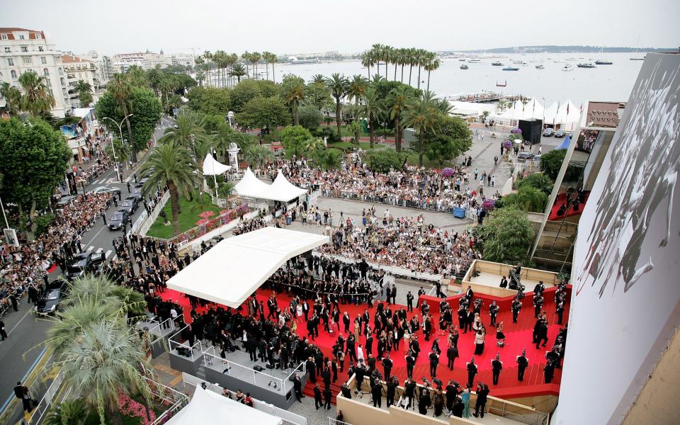 An aerial view of the red carpet at the Palais des Festivals during the 60th Cannes International Film Festival on May 25, 2007