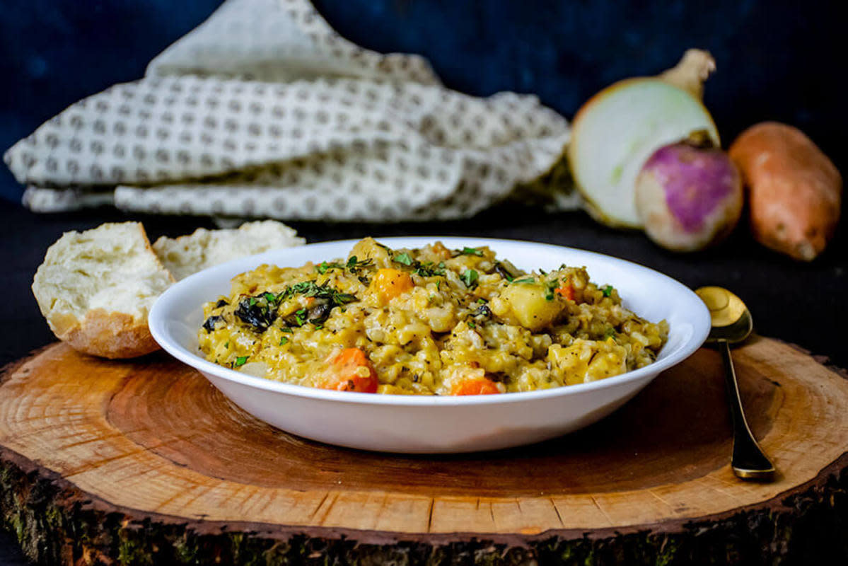 <p>The Starving Chef Blog</p><p><strong>Get the recipe here: <a href="https://www.thestarvingchefblog.com/2019/03/root-vegetable-risotto.html" rel="nofollow noopener" target="_blank" data-ylk="slk:Turnip and Root Veggie Risotto;elm:context_link;itc:0;sec:content-canvas" class="link rapid-noclick-resp">Turnip and Root Veggie Risotto</a></strong></p><p><strong>Related: <a href="https://parade.com/1078550/brendabennett/best-low-carb-root-vegetable-recipes/" rel="nofollow noopener" target="_blank" data-ylk="slk:Best Low-Carb Vegetables & Root Vegetable Recipes;elm:context_link;itc:0;sec:content-canvas" class="link rapid-noclick-resp">Best Low-Carb Vegetables & Root Vegetable Recipes</a></strong></p>