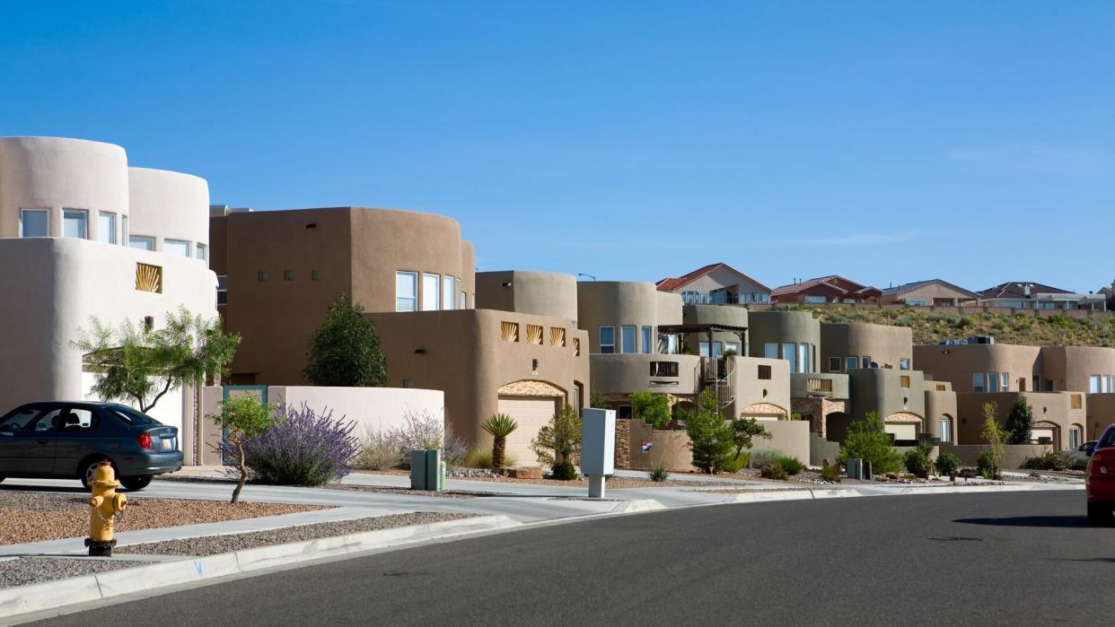 Newer adobe homes in New Mexico.