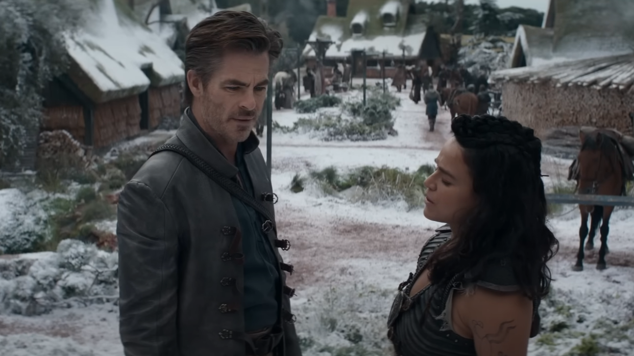  Chris Pine and Michelle Rodriguez featured in the trailer for Dungeons and Dragons: Honor Among Thieves. 