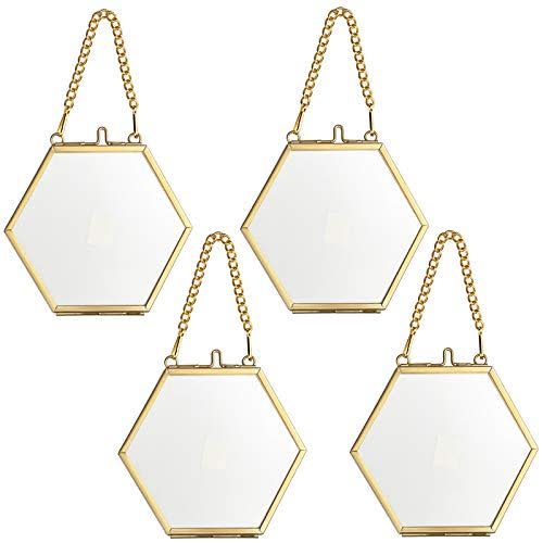 53) Set of 4 Hexagon Mini Brass Wall Hanging Photo Frames