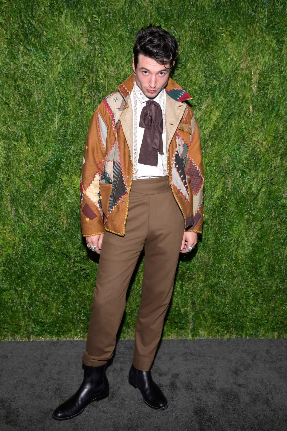 Ezra Miller at the CFDA/ Vogue Fashion Fund in 2018 wearing Bode