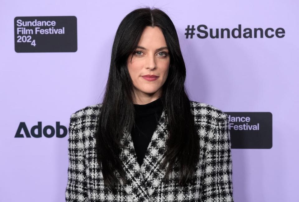 Riley Keough stars as author Rebecca Godfrey in the new Hulu miniseries 'Under The Bridge'. In this picture Keough poses at the premiere of the film 'Sasquatch Sunset' during the 2024 Sundance Film Festival.