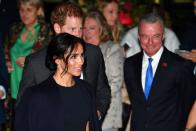 <p>For the opening of the Invictus Games in Sydney in 2018, Meghan Markle wore a navy Stella McCartney cape dress, which she accessorized with a pair of delicate diamond and sapphire drop earrings. </p>