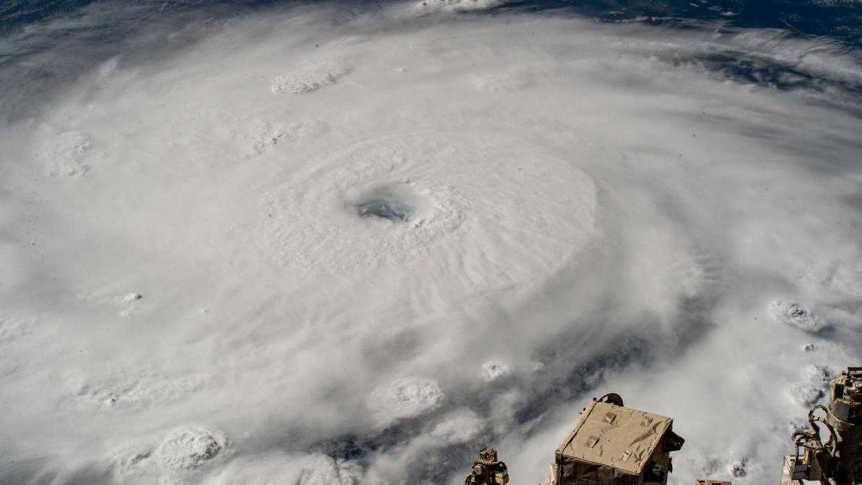  A swirling circle of clouds as seen from space. 