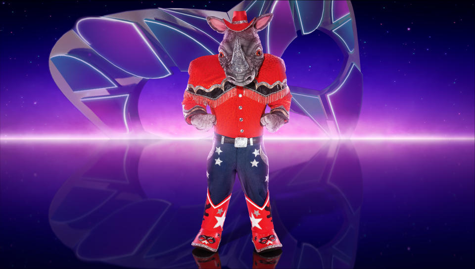 This image and the information contained herein is strictly embargoed until 20.00 Sunday 18th December 2022

From Bandicoot TV

The Masked Singer: SR4 on ITV1 and ITVX

Pictured: Rhino.

This photograph is (C) ITV Plc/Bandicoot TV and can only be reproduced for editorial purposes directly in connection with the programme or event mentioned above, or ITV plc. Once made available by ITV plc Picture Desk, this photograph can be reproduced once only up until the transmission [TX] date and no reproduction fee will be charged. Any subsequent usage may incur a fee. This photograph must not be manipulated [excluding basic cropping] in a manner which alters the visual appearance of the person photographed deemed detrimental or inappropriate by ITV plc Picture Desk.  This photograph must not be syndicated to any other company, publication or website, or permanently archived, without the express written permission of ITV Picture Desk. Full Terms and conditions are available on the website www.itv.com/presscentre/itvpictures/terms

For further information please contact:
james.hilder@itv.com