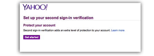 Yahoo Set up your second sign-in verification screen