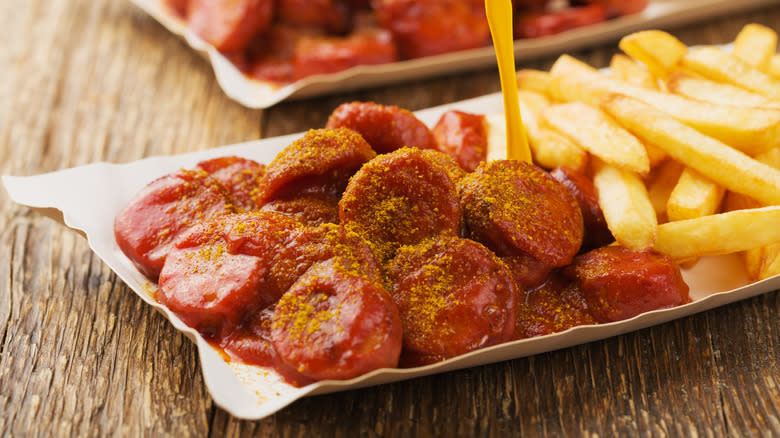 currywurst sausage and fries