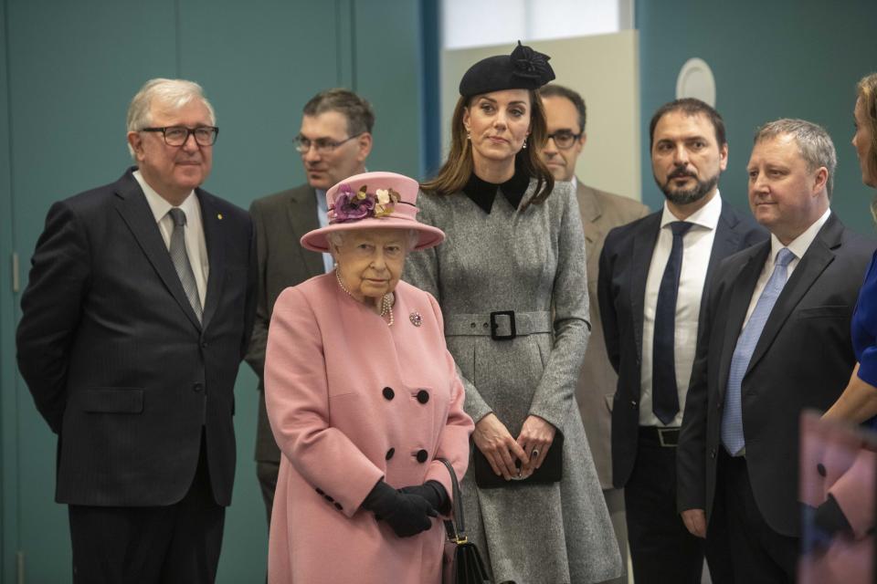 Queen Elizabeth II and Catherine, Duchess of Cambridge visit King's College in 2019 (Getty Images)