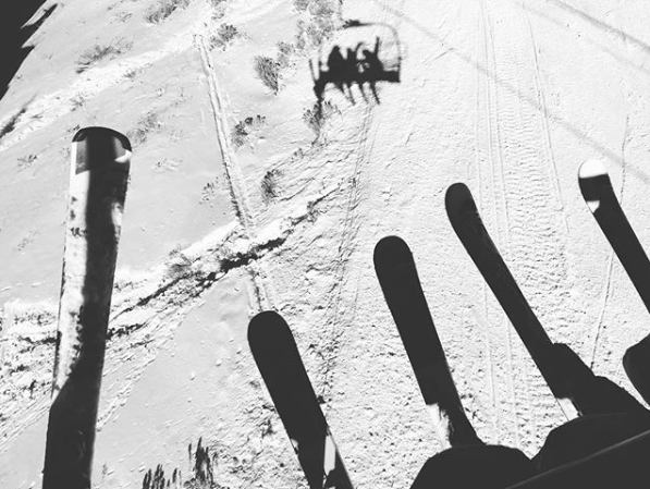 Katie took to her Instagram to post a cute snap of her and Suri's ski's while on a chair-lift in Utah during the holiday period. Source: Instagram