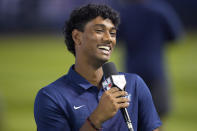 Draft prospect Arjun Nimmala participates in the MLB baseball draft combine, Tuesday, June 20, 2023, in Phoenix. (AP Photo/Matt York)