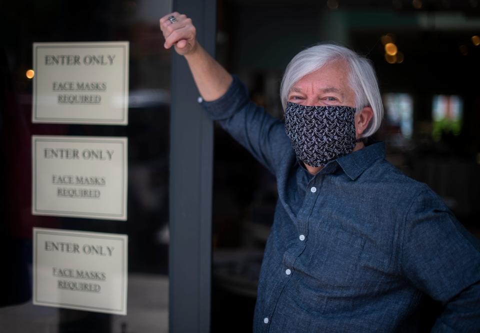 Bob Roethemeyer owner of Avec Moi requires his customers and employees to wear masks in his store in Franklin, Tenn. as the phased reopening of businesses in the state continues during the COVID-19 pandemic. photographed Thursday, May 21, 2020 in Franklin, Tenn. 
