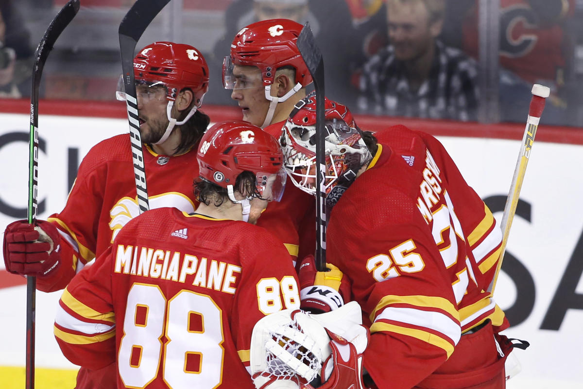 April 12, 2022, Calgary, AB, Canada: Calgary Flames goaltender