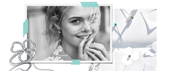 Elle Fanning in Tiffany's Paper Flowers campaign.