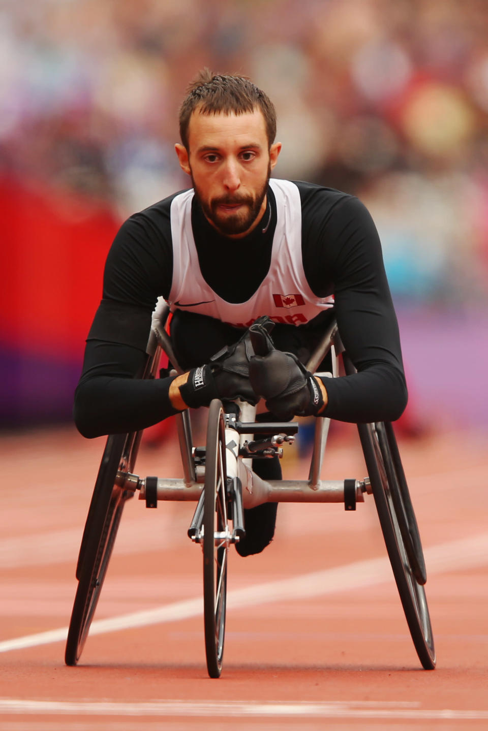 LONDON, ENGLAND - SEPTEMBER 02: Brent Lakatos of Canada competes in the Men's 400m - T53 heats on day 4 of the London 2012 Paralympic Games at Olympic Stadium on September 2, 2012 in London, England. (Photo by Mike Ehrmann/Getty Images)