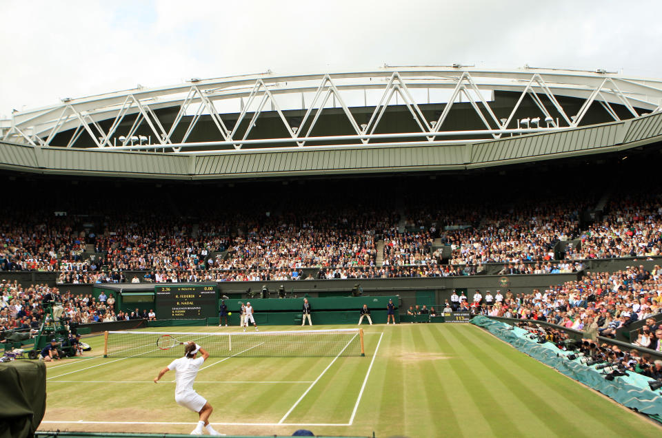 Roger Federer in action against Rafael Nadal during the mens final  (Photo by Adam Davy - EMPICS/PA Images via Getty Images)